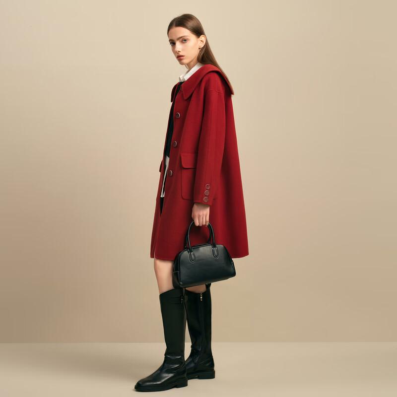 Elva' Island Women's Youthful Short Double-Faced Wool Lapel Coat