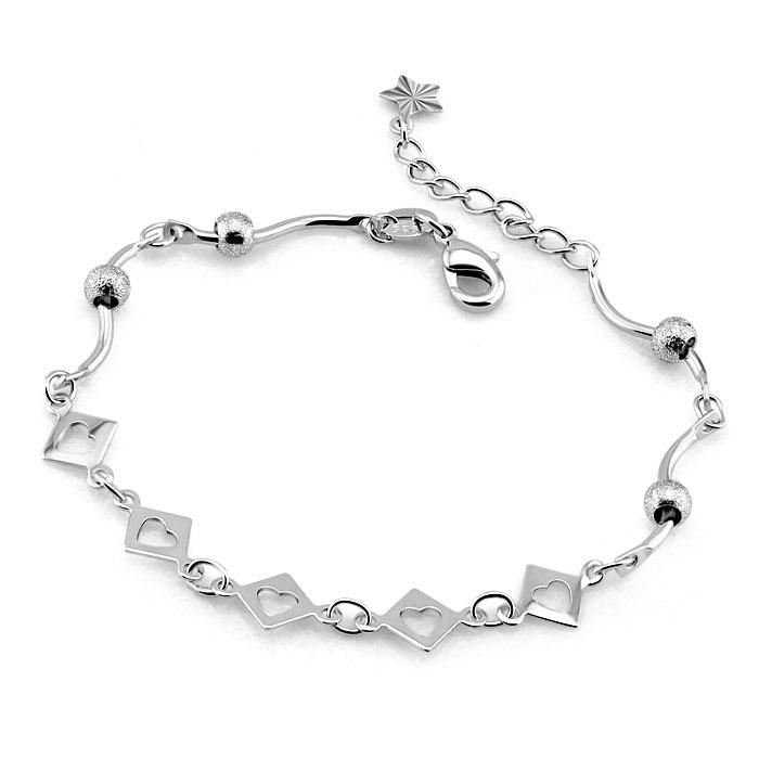 Cold Wind Lo Bracelet Platinum-Plated Women'S Versatile Simple Jewelry Round Beads Heart-Shaped Chain Direct Sales
