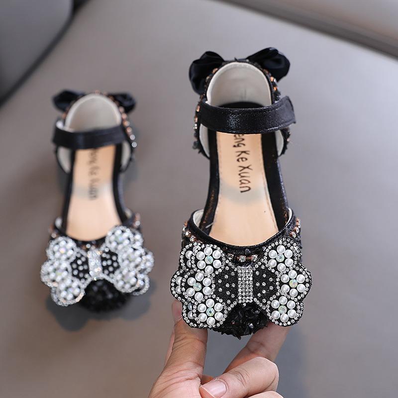 Autumn new style Korean-style girls' small/medium/large children's pearl princess leather flat shoes, dance performance shoes