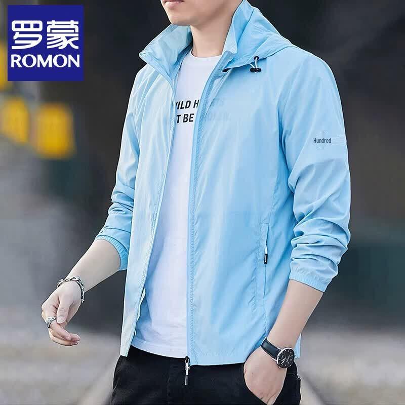 Romons Men s Lightweight Hooded Ice Silk Sun Protection Jacket L