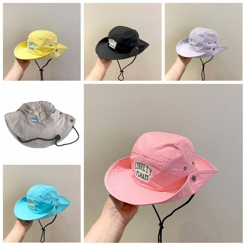 Letter Embroidery Candy Color Bucket Hat Korean Style Children's Fisherman Hat  Baby