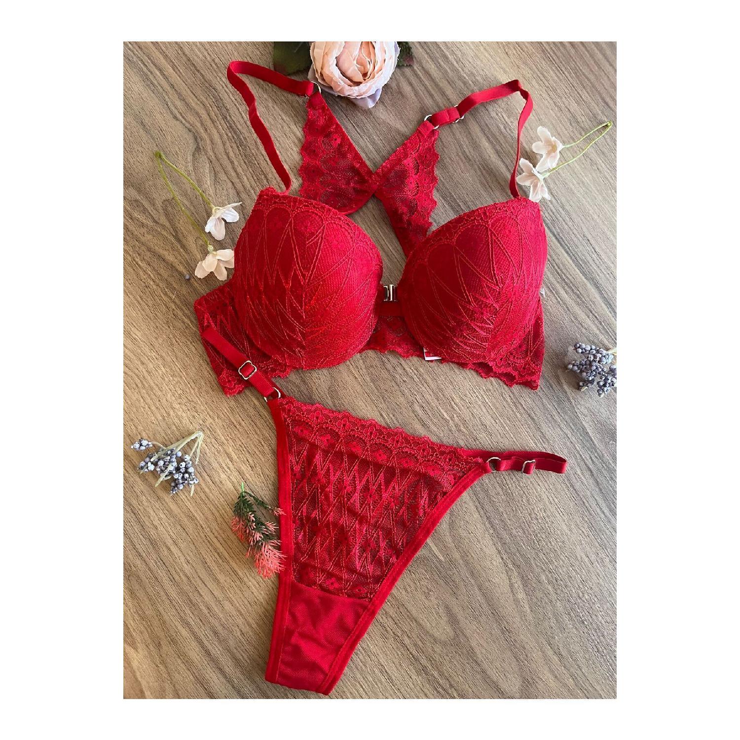 

Padded Back Butterfly Detailed Front Open Lace Women s Underwear Bra Set 75B бордовий