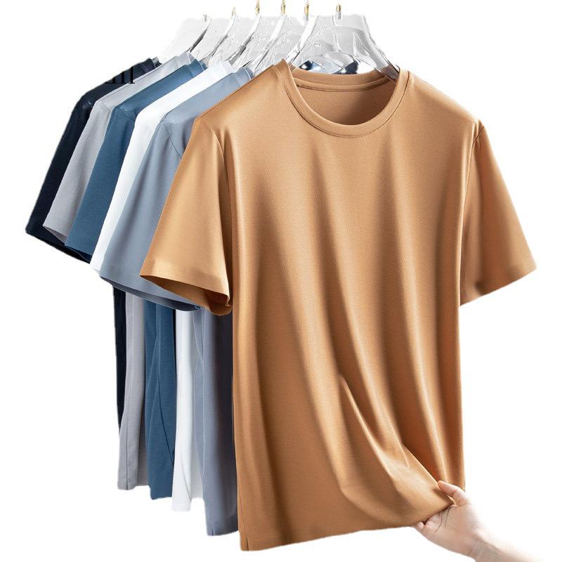 Men's Loose-Fit Short-Sleeve Round Neck T-Shirt, 100% Mercized Cotton.