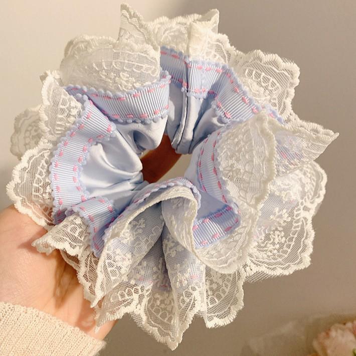 French Gentle Purple Lace Large Intestine Hair Band Female Hair Tie Ball Head Large Hair Rope Hair Accessories