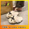 Comfortable home cotton slippers women's bow fluffy slippers wear autumn and winter new thick bottom versatile