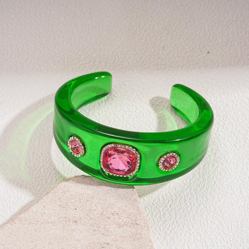 1Pcs Personalized Colorful Clear Cuff Bangle Jewelry Sweet Geometric C-Shaped Resin Open Bracelet For Women