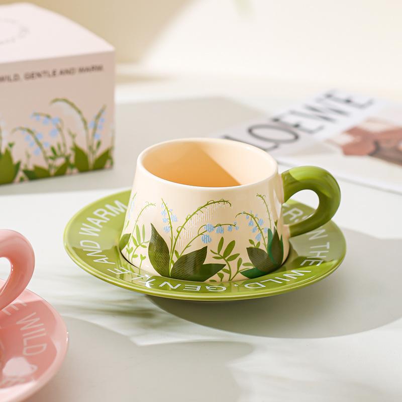 Pastoral Style Ceramic Coffee Cup Saucer Set Afternoon Tea Cup Dessert Combination High End Fresh Literary Romantic