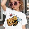 Girls Round Neck Short Sleeve T Shirts Cute Bee Honeycomb Heart Cartoon Print Soft Breathable Summer Kids Casual Fashion Tops