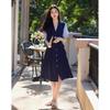 Demana Summer Color Block Tie-Waist Midi Dress