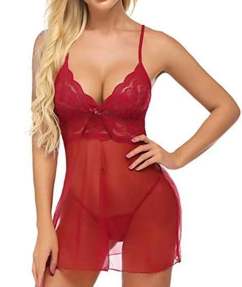 Sexy Suspender Nightdress Robe Thin with Chest Pad Lace Backless Casual Perspective Loungewear Set
