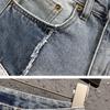 Unique Patchwork Color Block Denim Shorts Women Loose Fit Wide Leg Pants