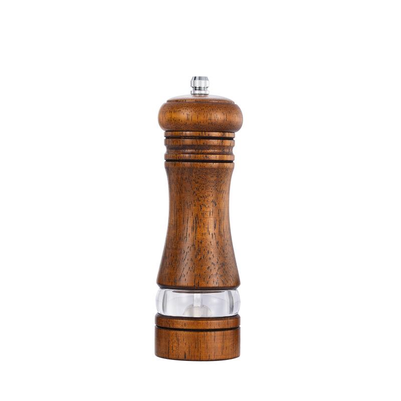 Oak Wood Pepper Grinder for Sea Salt and Sichuan Pepper - Manual Glass Seasoning Bottle