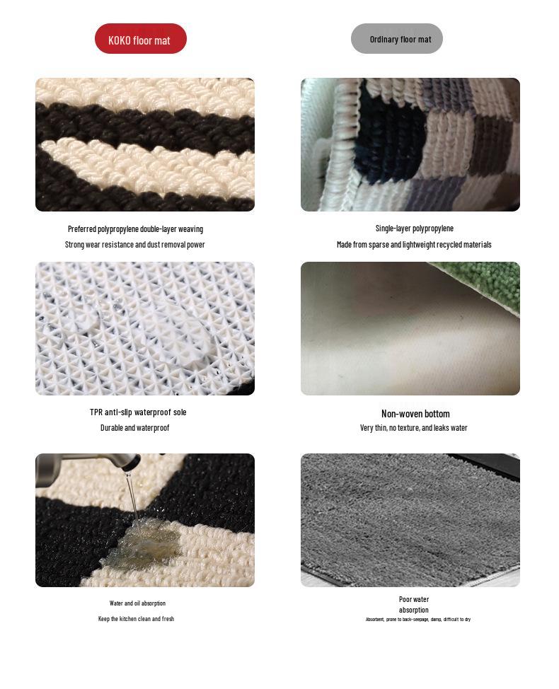 Nordic Light Luxury Kitchen & Bedroom Non-Slip Rug - Water & Oil Absorbent, Dirt Resistant Polypropylene Woven Carpet