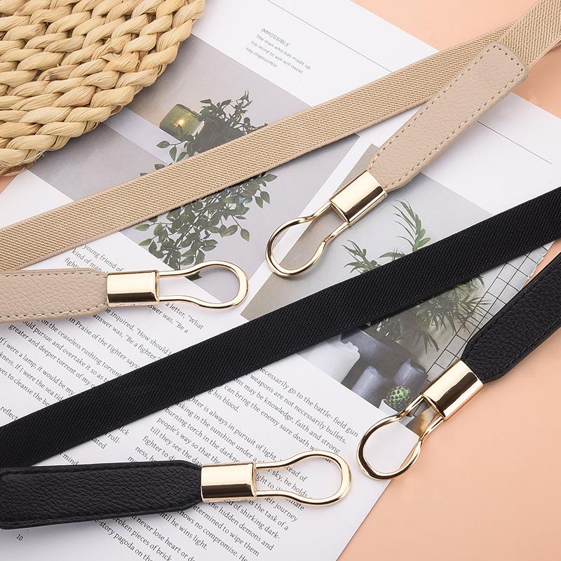 Button Thin Belt Women'S Decorative Waist Seal With Skirt Retro Elastic Elastic Narrow Belt Waist Black
