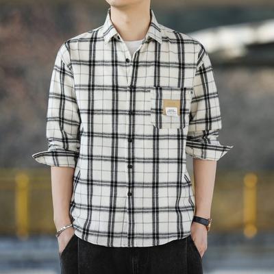 Καρό Πουκάμισο Ανδρικό Φαρδύ Τοπ με Πε solάρια Σχεδιασμός Αίσθησης Μόδας Casual Πουκάμισο Μακρυμάνικο Μπουφάν