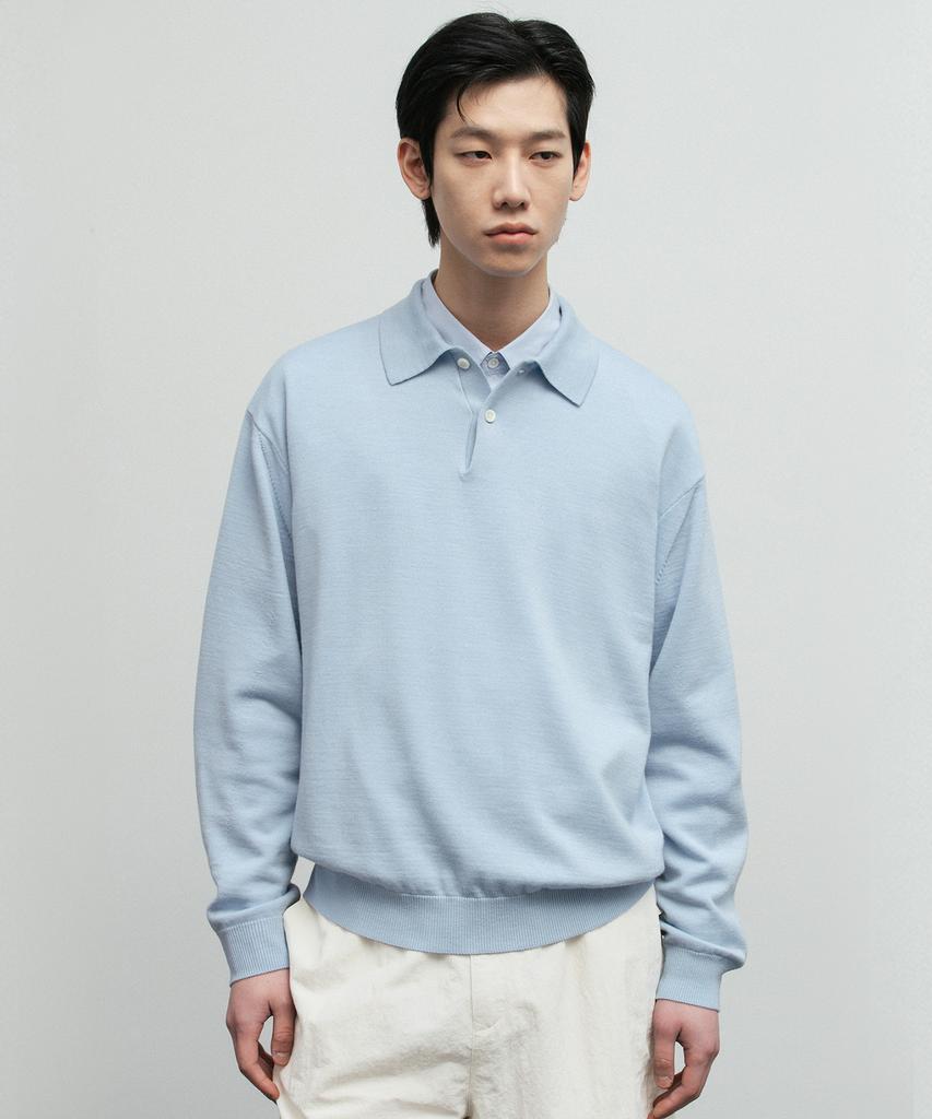 BLANKROOM Polo Knit_Glass Blue