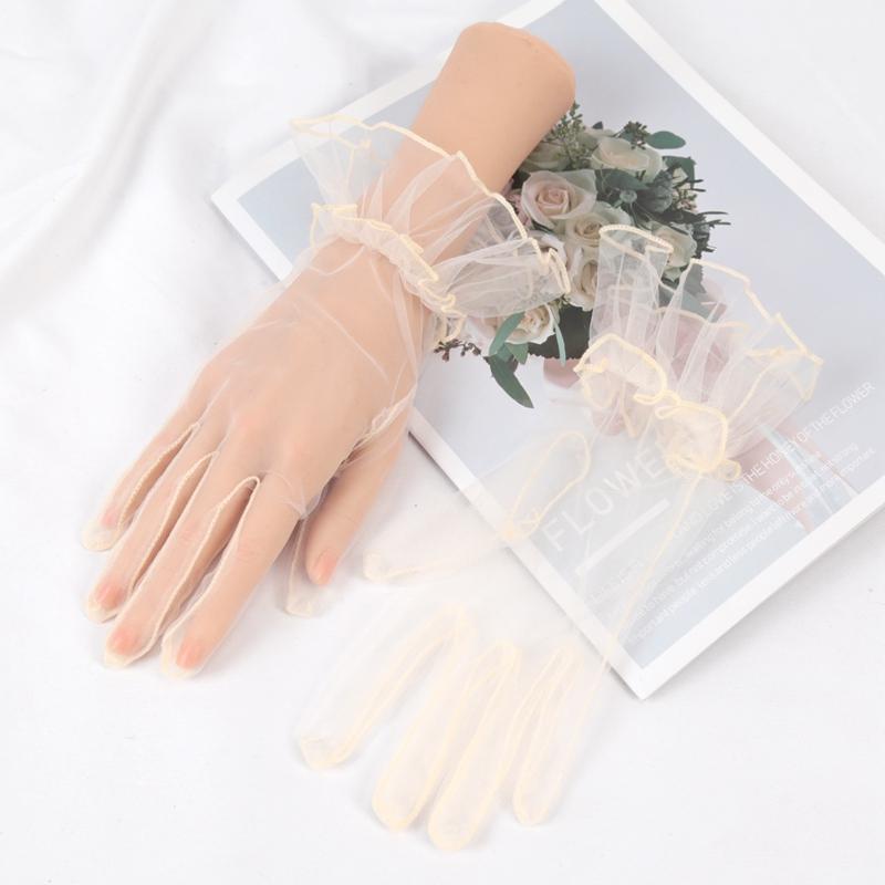 New Sexy Transparent Lace Black White Gloves Solid Color Fashion Women Drive Short Tulle Gloves Mesh Stretchy Wedding Mittens