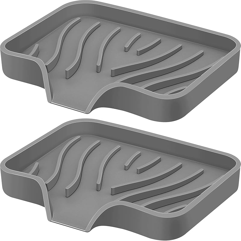 Silicone Soap Dish with Drain, SAISN Kitchen Soap Tray for Shower 2 Pack Self Draining Soap Dish Soft Bathroom Soap Holder for Kitchen Sink Flexible