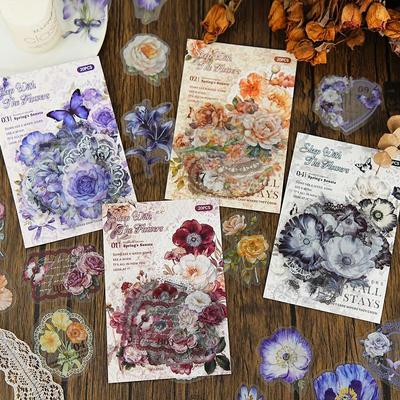 Yibird PET-Aufkleber-Set - Serie 'Mit Blumen schlafen': 20 Blatt Florales Journal DIY Dekorationsmaterial