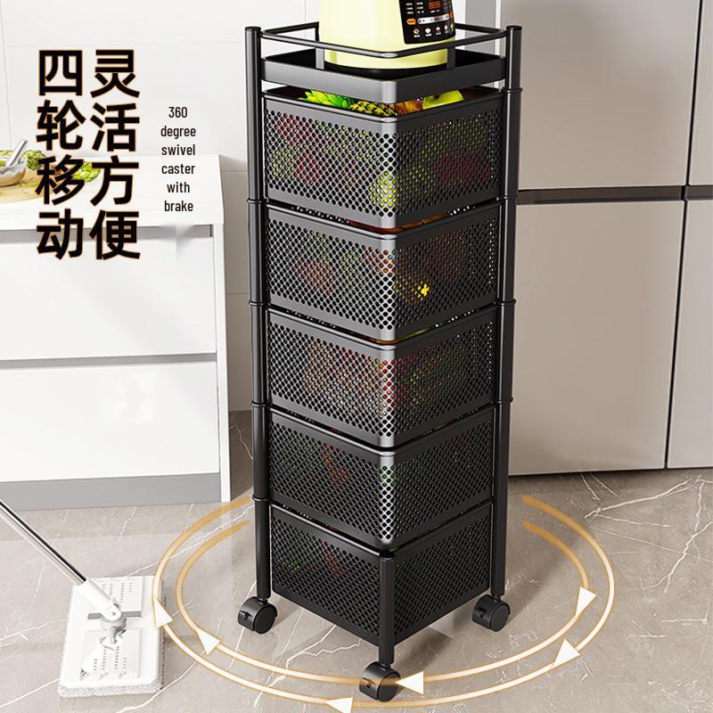 Drehbarer Multifunktionaler Küchenwagen mit Rädern - Bodenstehendes Mehrschichtiges Lagerregal für Snacks, Obst und Gemüse