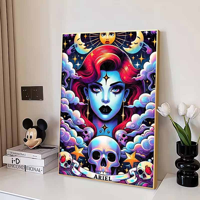 Disney 5D DIY Diamond Painting Ariel Dark Neon Tarot Style Illustration Full Round Diamond Mosaic Cartoon Dog Embroidery Art Painting Home Decor