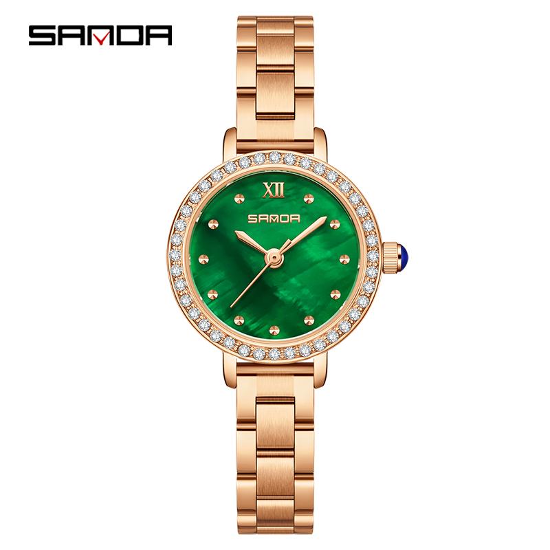 SANDA Women's Quartz Watch Diamond Pearl Inlaid Dial Waterproof Leisure Elegant Temperament Women's Watch