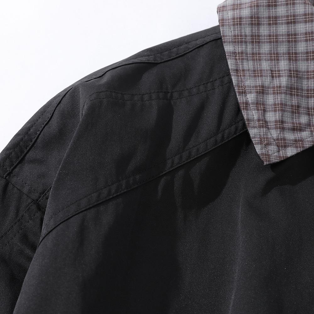 Men's Plaid Patchwork Lapel Jacket - Trendy Autumn Streetwear, Casual Loose Fit, Versatile Design.