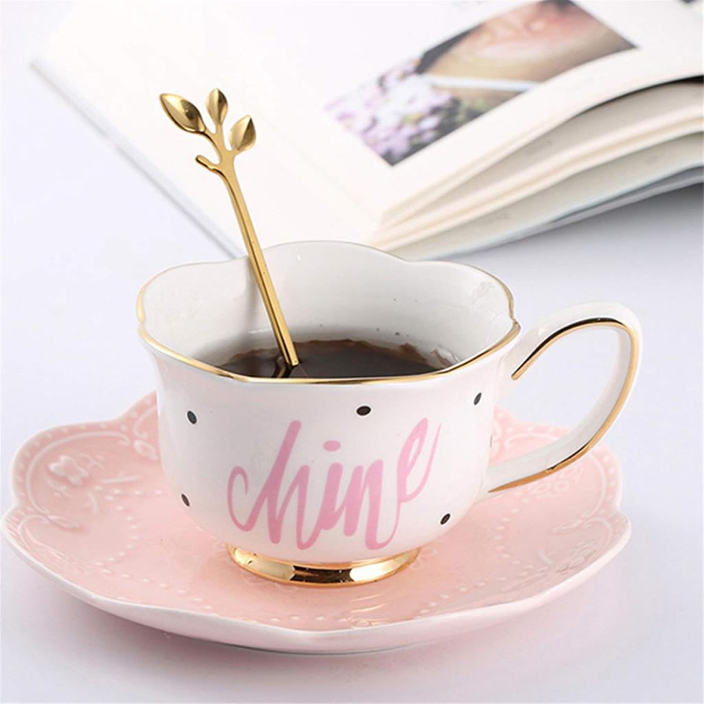 Gold Leaf Coffee Spoon Set of 4, 4.7 Inch Retro Dessert Espresso Spoons Cutlery Kitchen Tableware