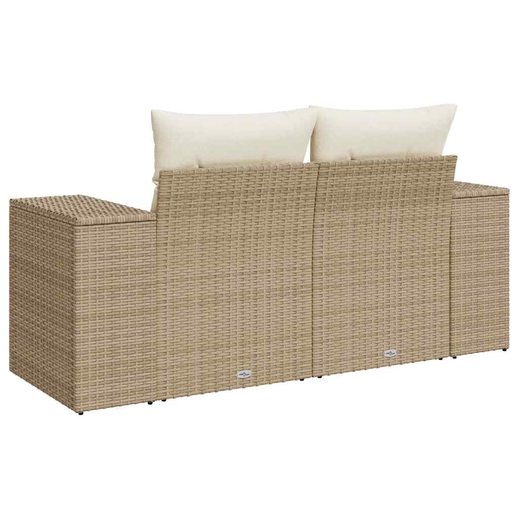 Vidaxl Garden Sofa With Cushions, 2-Seater, Beige, Poly Rattan
