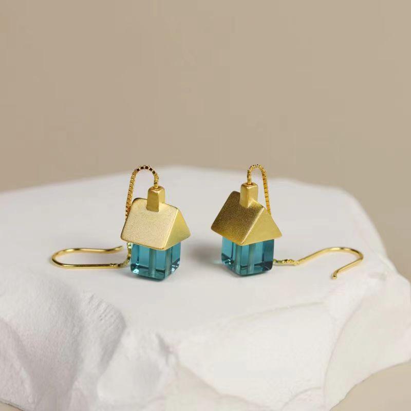 

Серьги из искусственного зеленого флюорита из стерлингового серебра 925 пробы с металлической кисточкой и бахромой Искусственные ювелирные серьги Оригинальная личность Маленькие серьги-домики