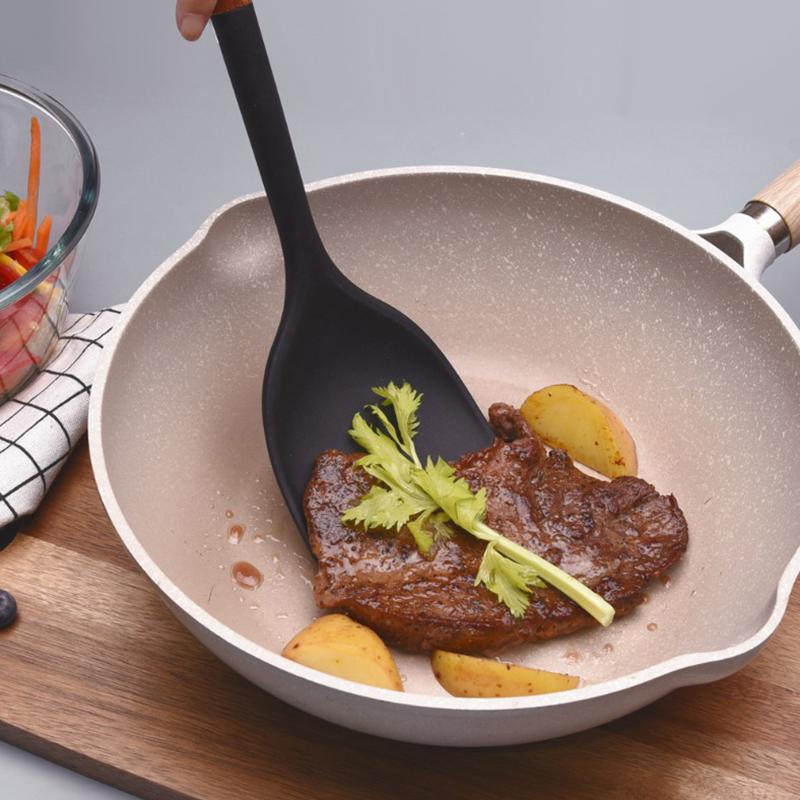 Multi-Color Silicone Wooden Handle Kitchenware Set Non Stick Pot Spatula And Spoon Cooking Utensils, Heat-Resistant