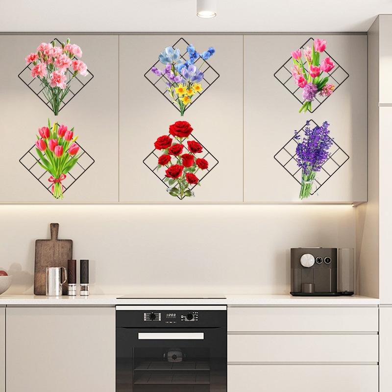 Sticker Mural Autocollant Imperméable Amovible avec Fleurs Simulées et Plantes Vertes pour Décoration Intérieure de Salon et Chambre