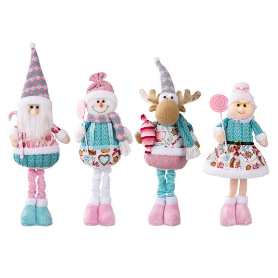 Pink Plush Christmas Doll Retractable Standing Snowman Santa Reindeer Grandma Dolls for Bedroom Home Window Desktop Decoration
