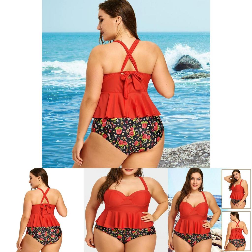 Fashion Woman Summer Sexy Plus Floral Peplum Size Swimsuit Tankini Swimwear For Elegance And Comfort