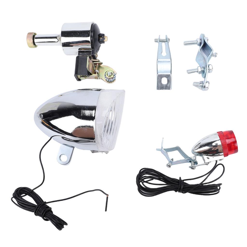 Bike Generator Headlight Tail Light Kit 6W Friction Generator Head Tail Lamp for Road Bike Mountain Bike