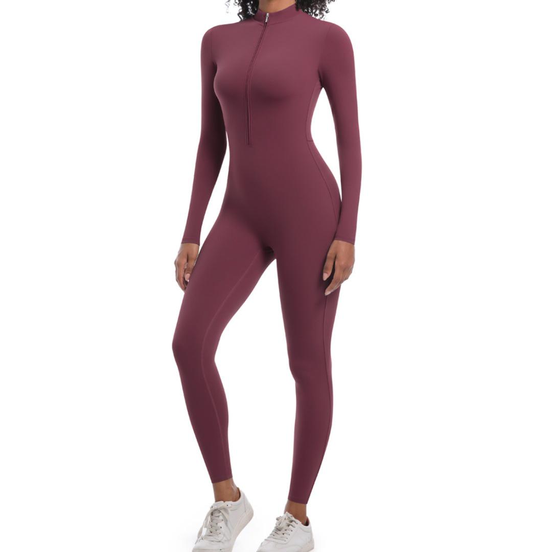 

High-Intensity Zipper Long Sleeve Yoga and Running Bodysuit Medium темно-червоний колір