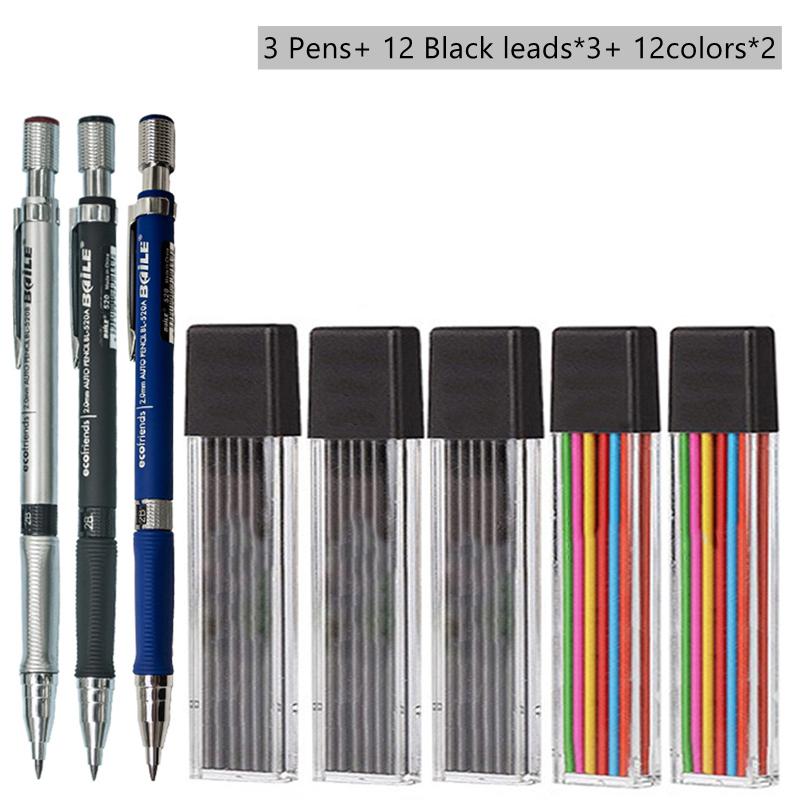 2.0mm Mechanical Pencil Black/Color Lead Refill Sketching Pencil Art Sketch Painting Writing Tool For School Office Stationery