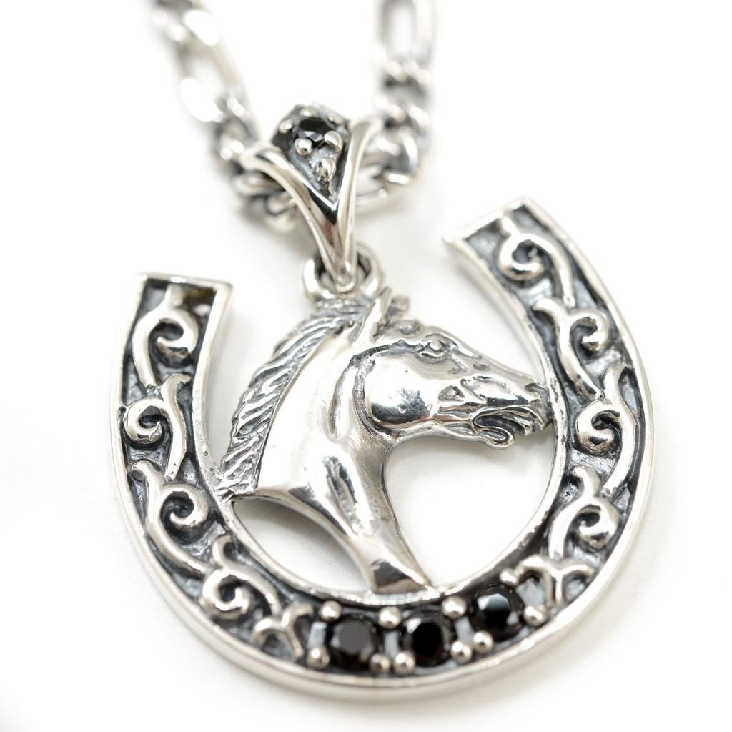 Sterling Silver 925 Onyx Necklace Horseshoe Horse U Horseshoe Natural Stone Power Stone [Ishiki] [664svn]