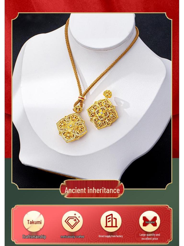 Vintage Ruyi Necklace: Diamond-Set Gold Pendant with Court-Style Safety Lock