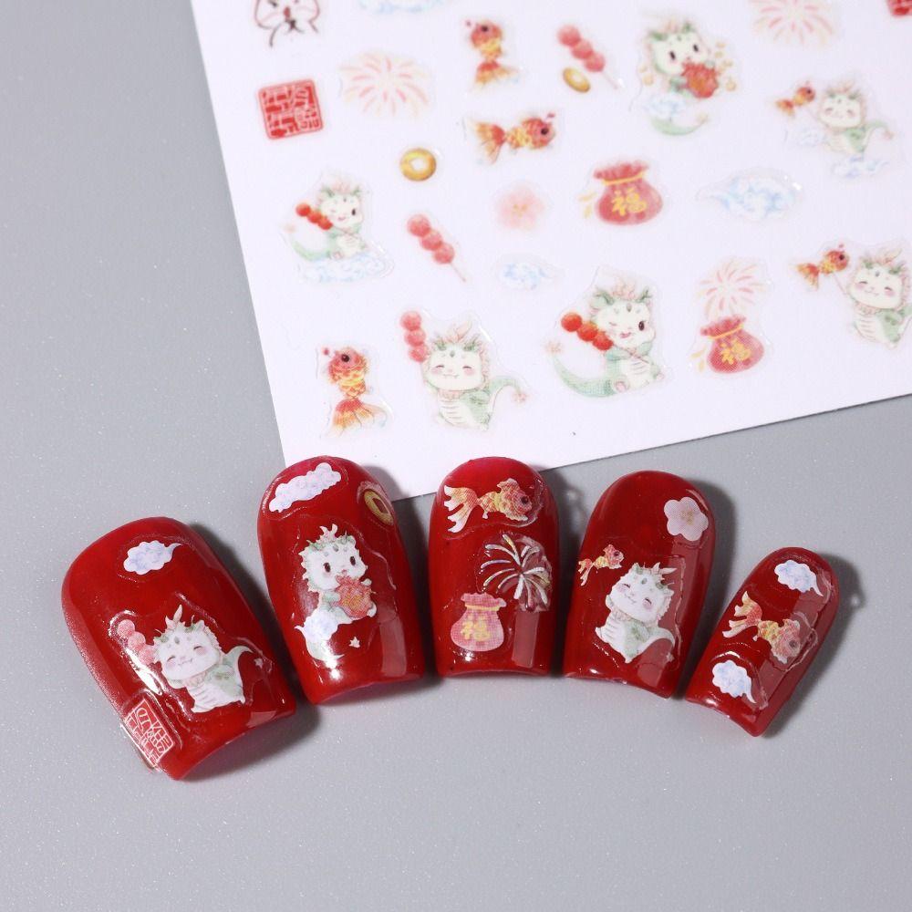 Silver Dragon Nail Stickers Gold Manicure Obtisky Přenosné novoroční obtisky na nehty Jarní festival