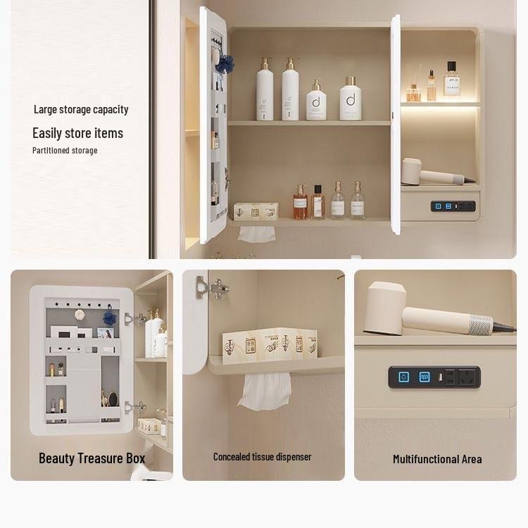 Curved Space Aluminum Smart Mirror Cabinet: Wall-Mounted, Multi-Functional Bathroom Storage with Rounded Corners.