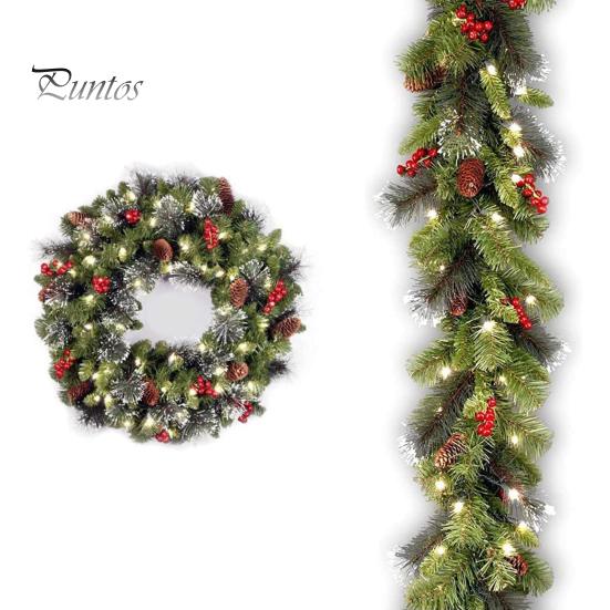 Durable Festive Garland Christmas Wreath with Light Frosted Artificial Berries And Pine Frost Branch Decoration Cones for Front Door Window