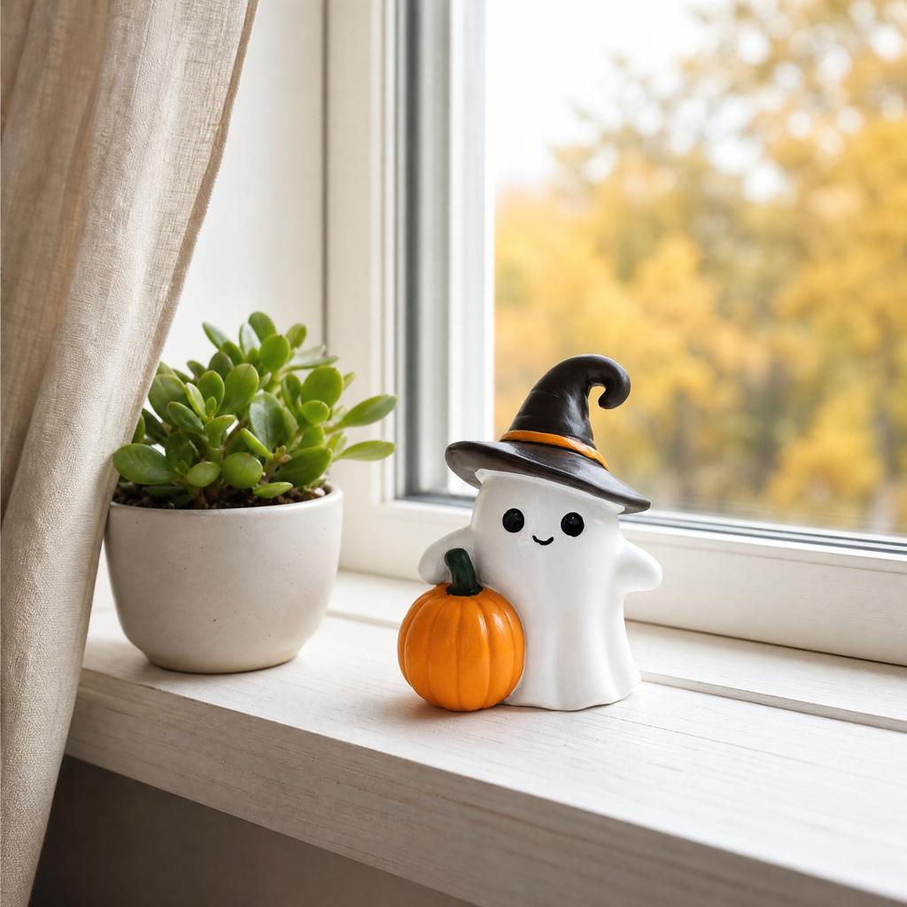 Halloween Hugging Pumpkin Resin Figurine - Cute Home Decoration for Mantel Shelf