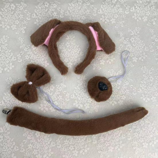 Lot de 2/3/4 cerceaux à cheveux pour oreilles de chien pour adultes et enfants, en peluche, rembourrage en coton, nez, queue, nœud papillon, costume de Cosplay, cadeau de fête d'Halloween de Noël