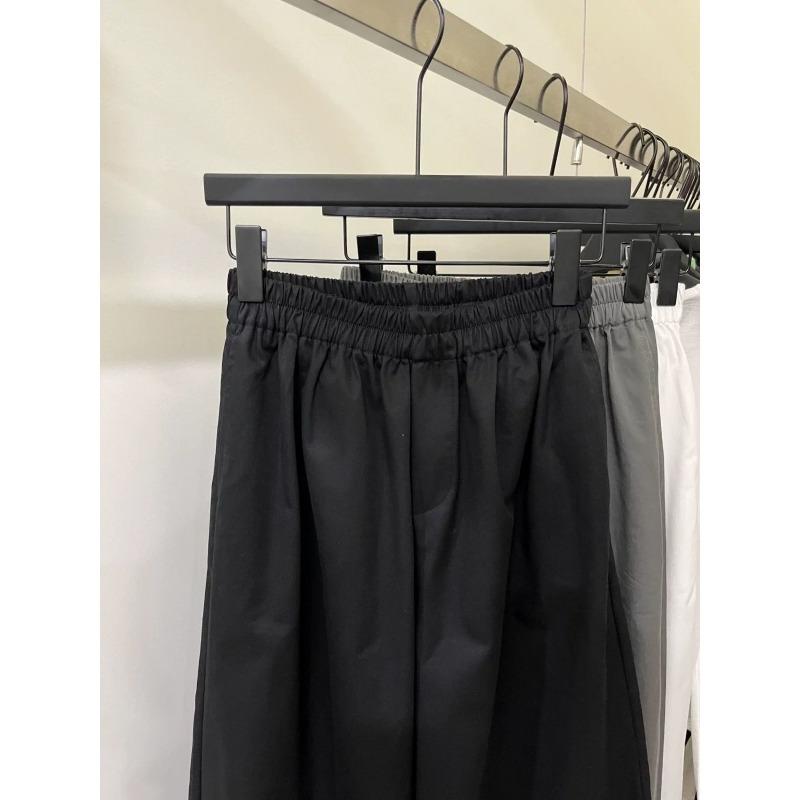 Women Casual Elastic Waist Wide Leg Pants Ruffle Hem Loose Trousers