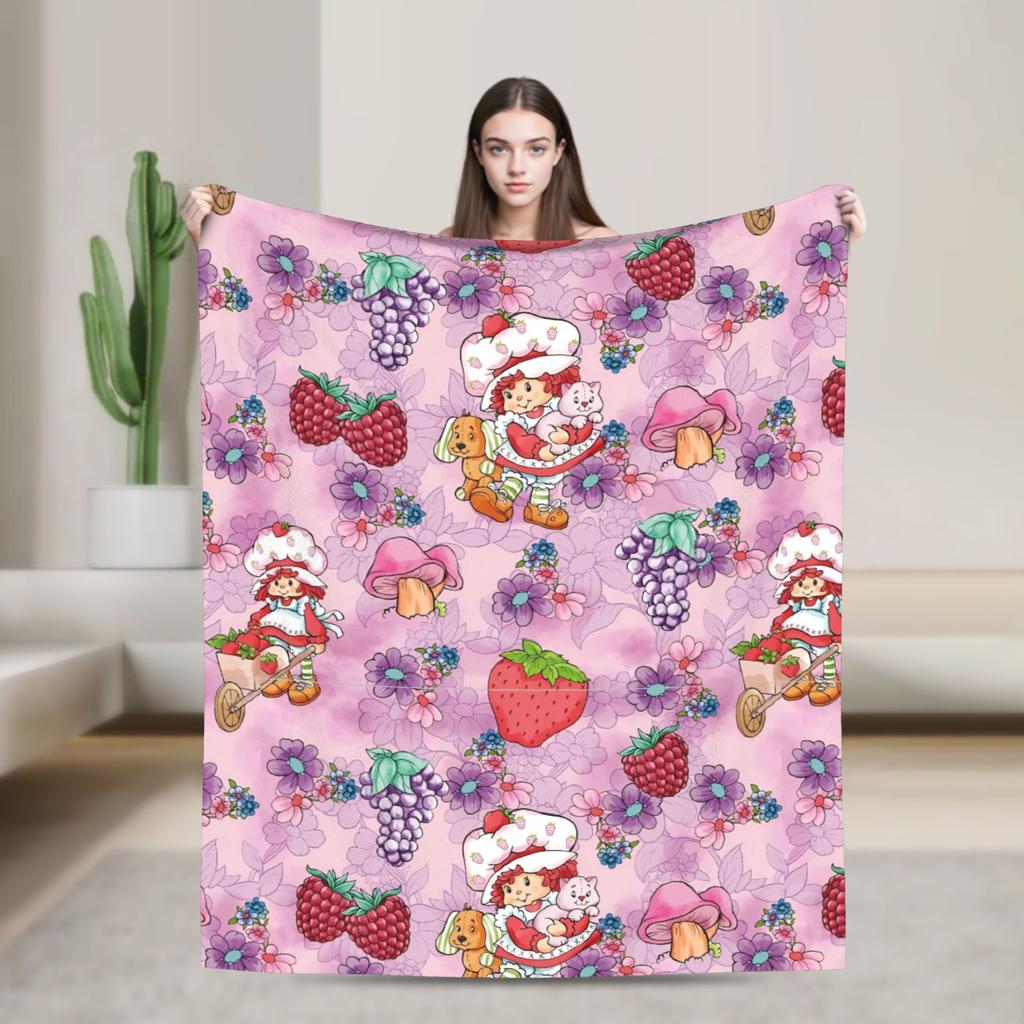 Erdbeer-Shortcake-Mädchen Rosa Decke Qualitäts-Warme Überwurfdecke Winter-Picknick Couch Sessel Schlafsofa Flauschige Tagesdecke