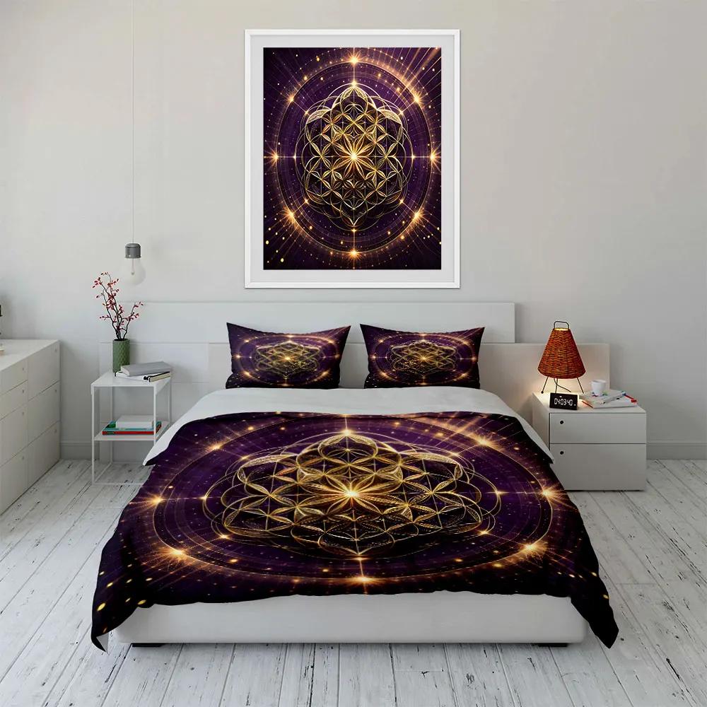 Golden Mandala Art Decor Set Soft Comfortable Duvet Cover Bedding Set Included 1*Duvet Cover & 2*Pillowcases gift