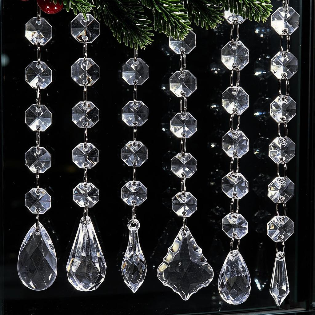 Acrylic Snowflake & Water Drop Beaded Ornaments - Christmas Tree Decoration in 12 Colors