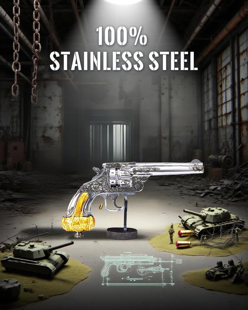 Piececool 3D Metal Assembly No Glue Puzzle, Revolver, Required, Required, 3-Star Difficulty, Intermediate/Adult