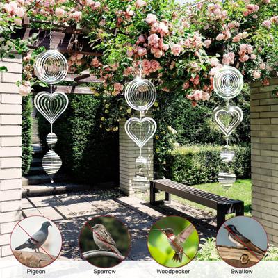 3D Wind Spinner Bird Reflector Highly Reflective Indoor Outdoor Garden Yard Farm Hanging Metal Wind Chime Bird Deterrent Ornament Pendant